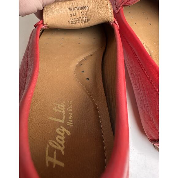 Flag Ltd Morgan Red Leather Square Toe Penny Loafer Driving Moc Women Sz 8 Prep - Picture 3 of 11